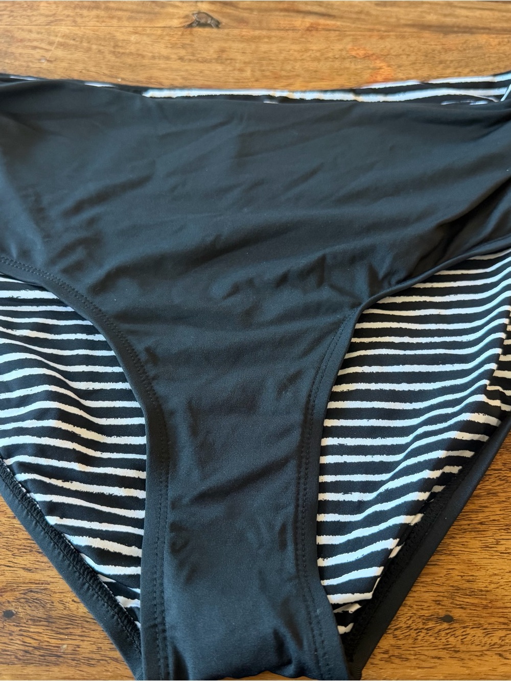Convertible Black Women's Bikini Bottom with Stripe Lining